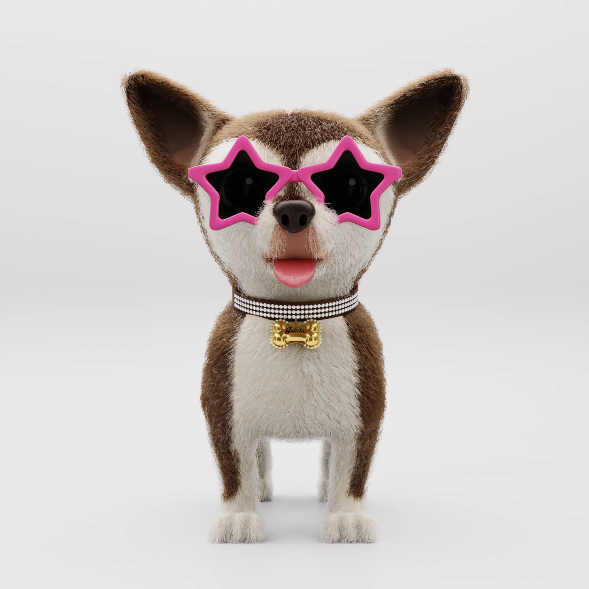 Chihuahua 3D com óculos rosa em forma de estrela