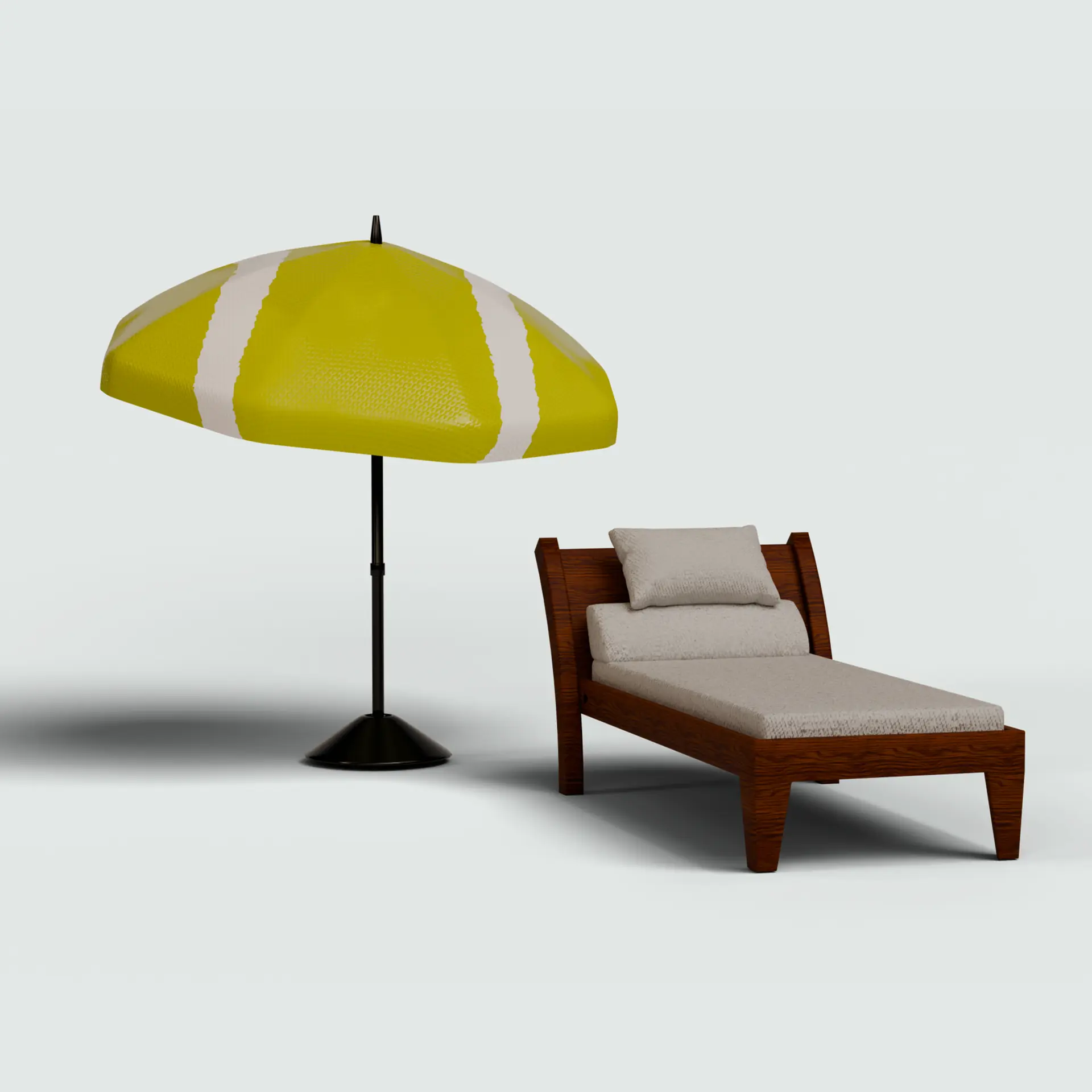 Guarda-sol amarelo e espreguiçadeira