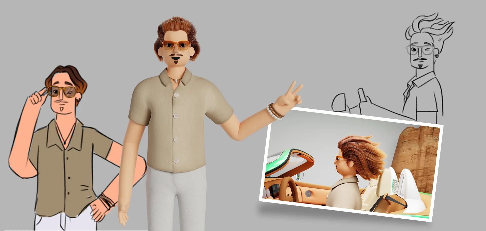 Concept dos personagens com foto antiga