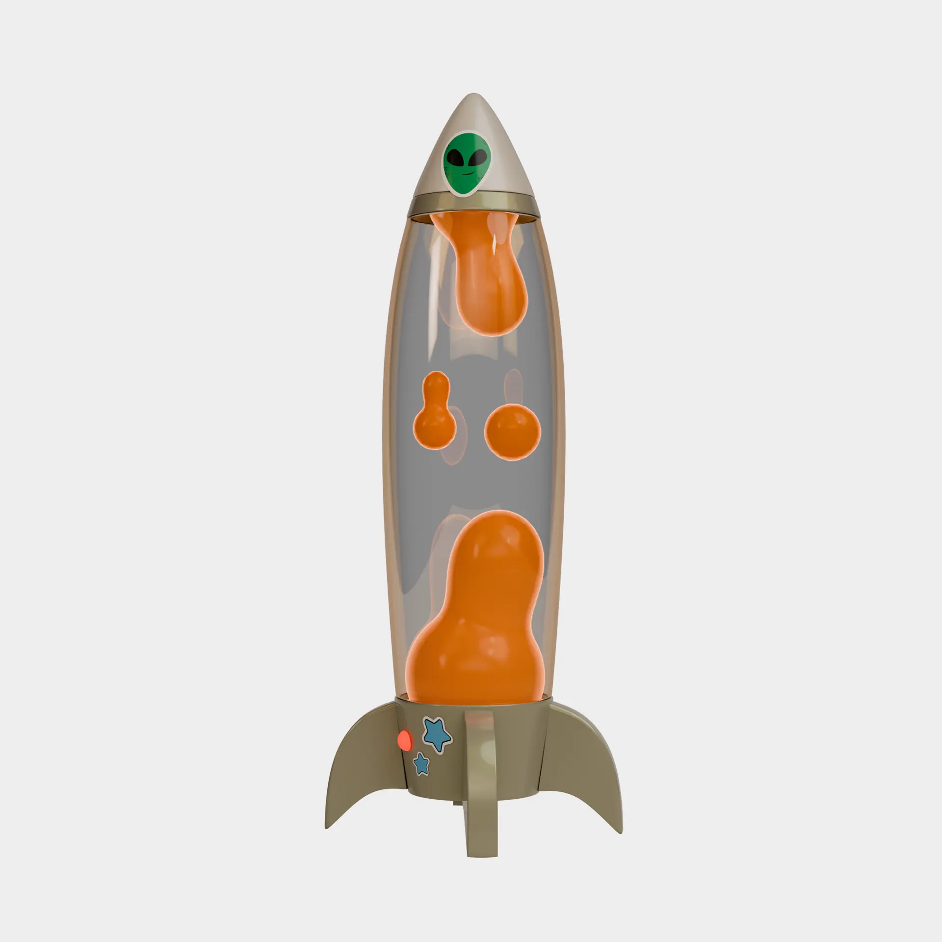 Lava lamp em forma de foguete com alienígena