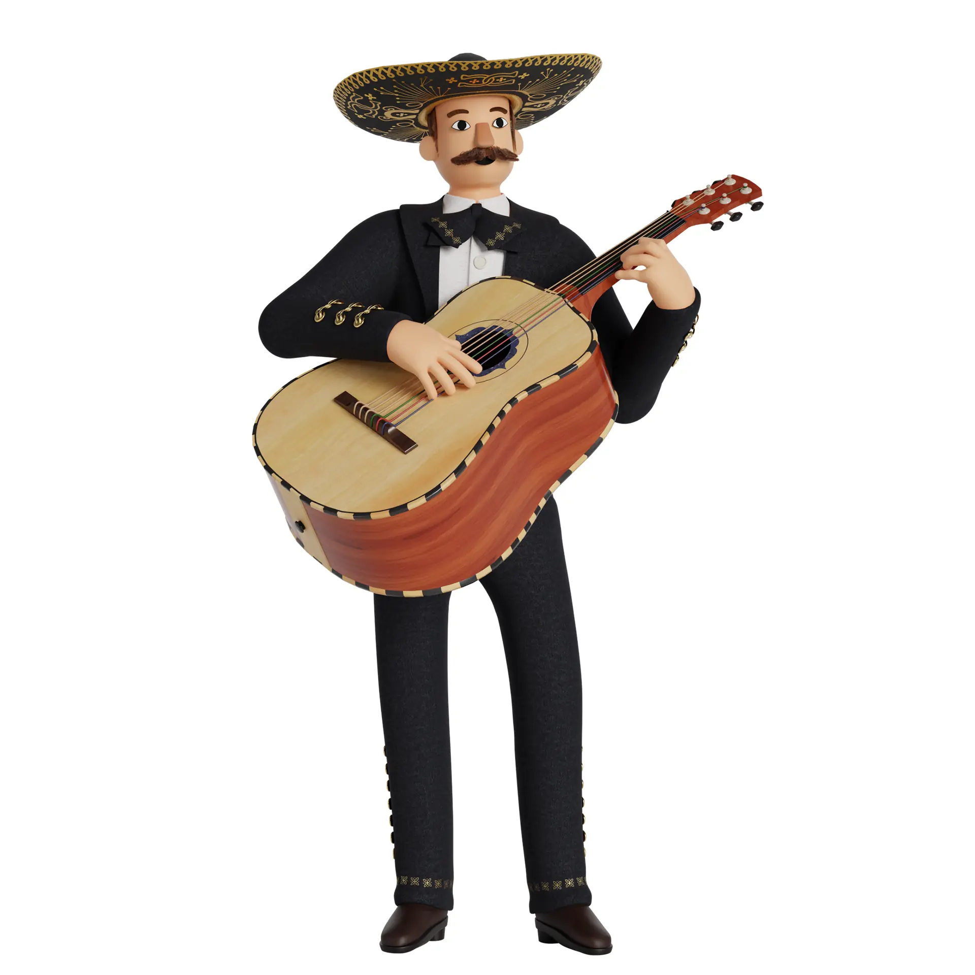 Personagem 3D de mariachi com violão