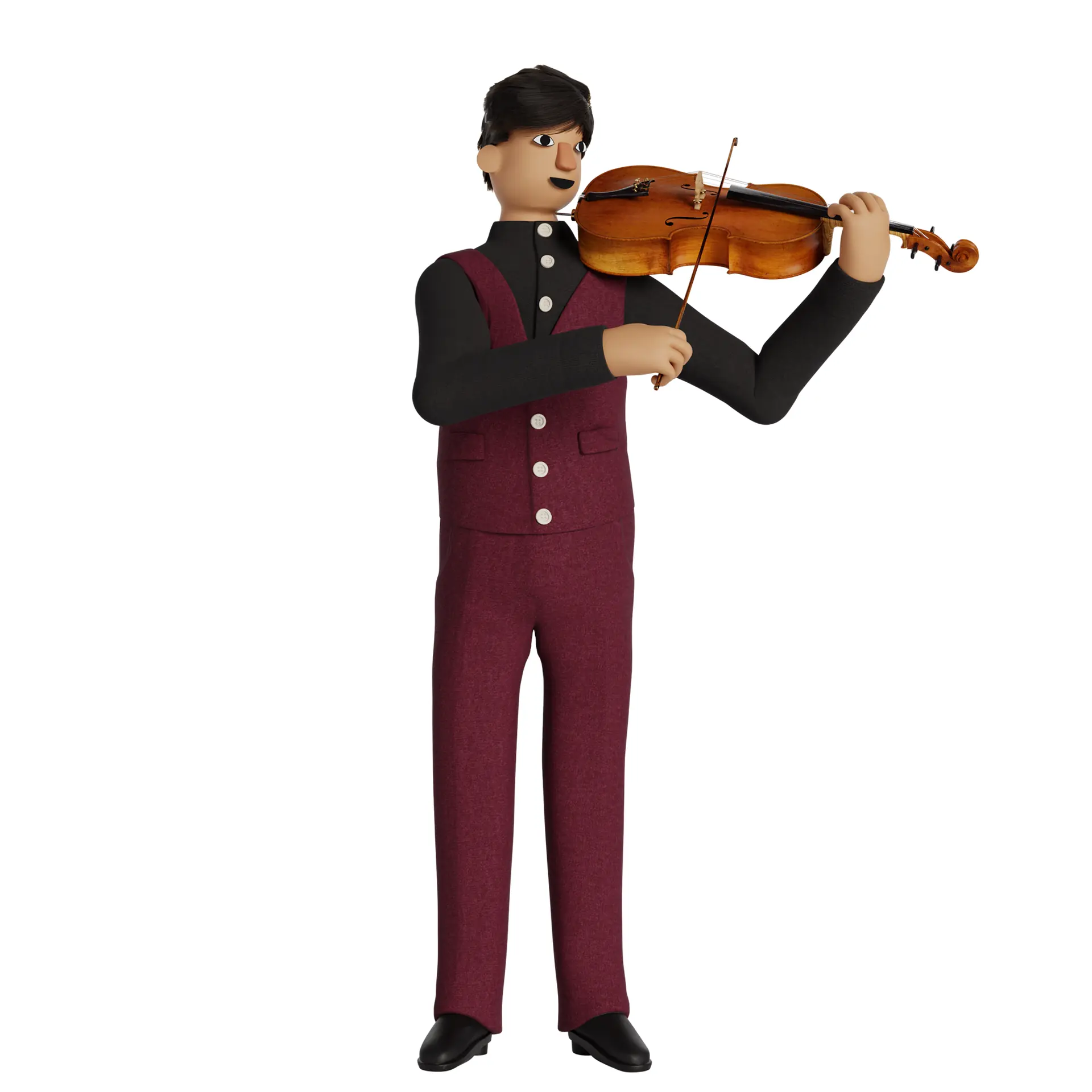 Personagem 3D de violinista com colete vinho