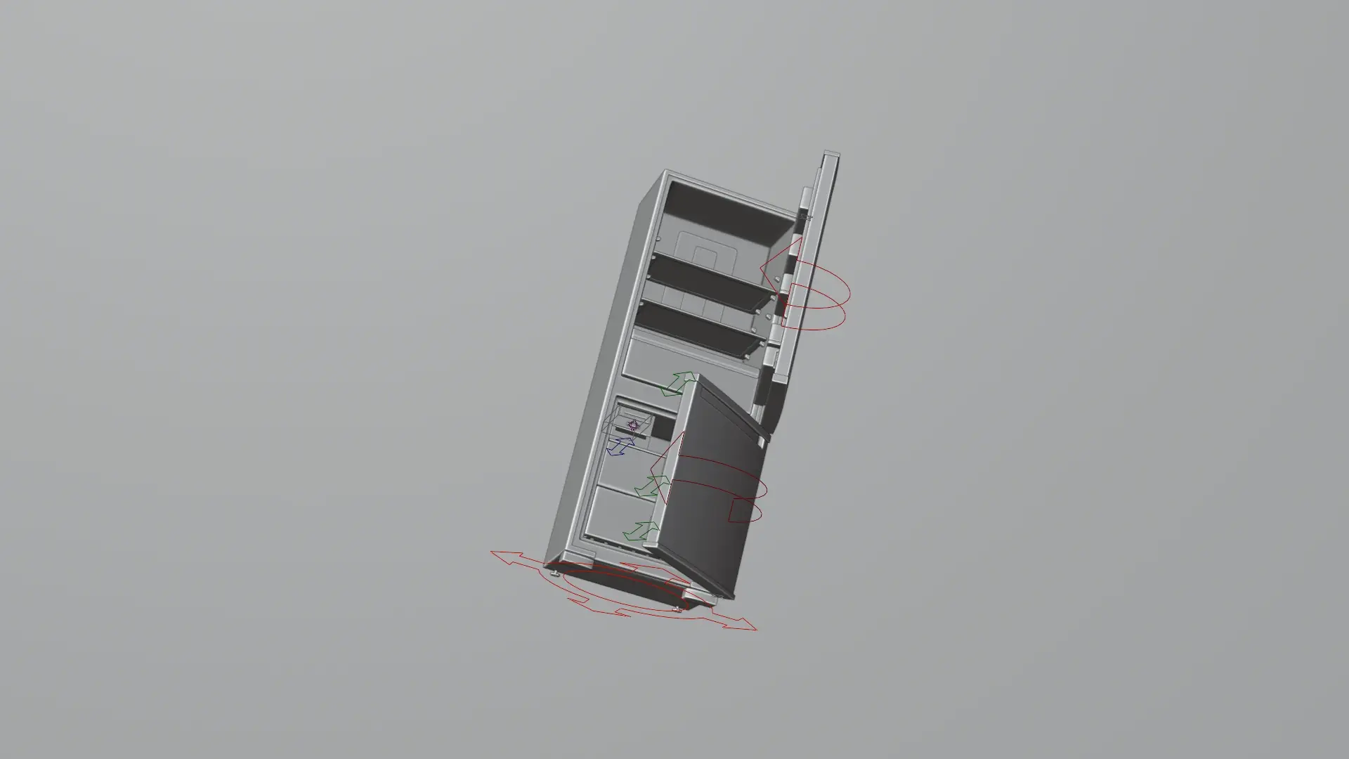 Refrigerator rig in the viewport with door and drawer controls