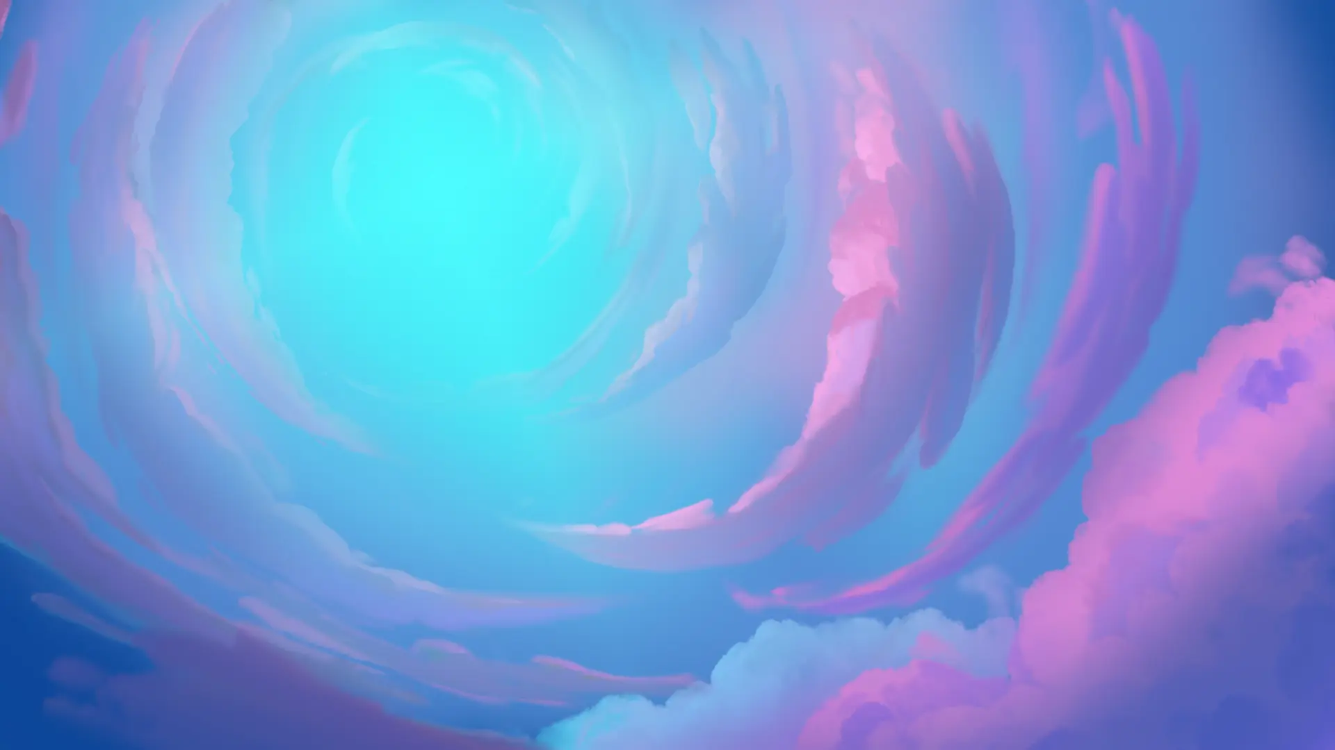 Matte painting do céu em espiral azul e rosa