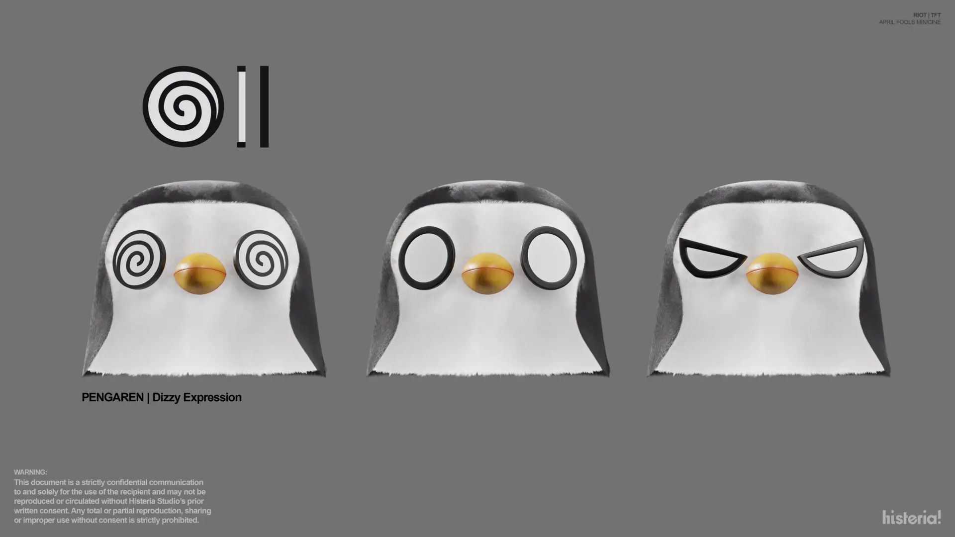 Expressões do Pengu: olhos em espiral, assustado e bravo