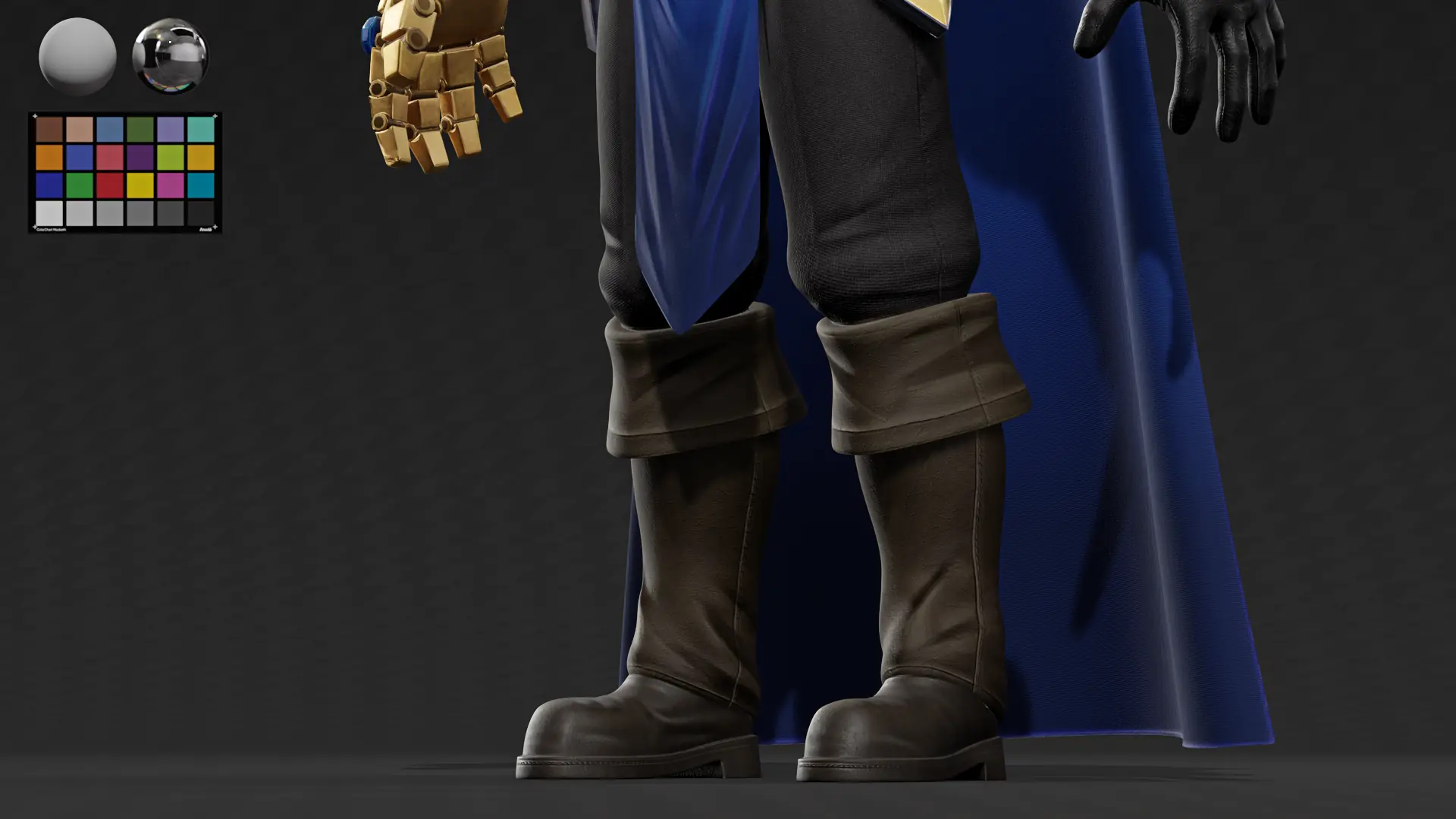Botas de couro e capa do Pengu Garen em lookdev