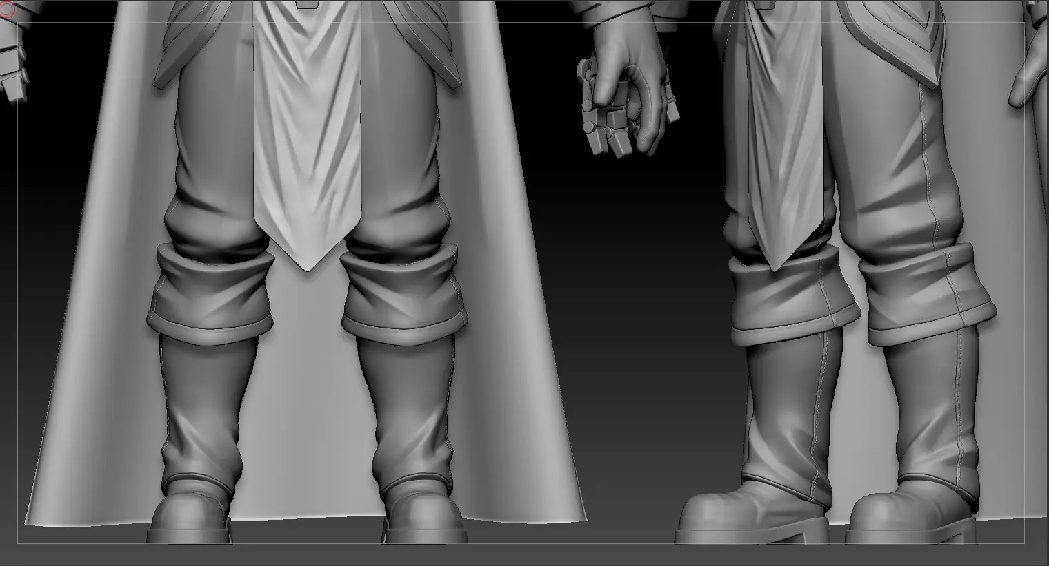 Escultura digital das pernas, botas e capa