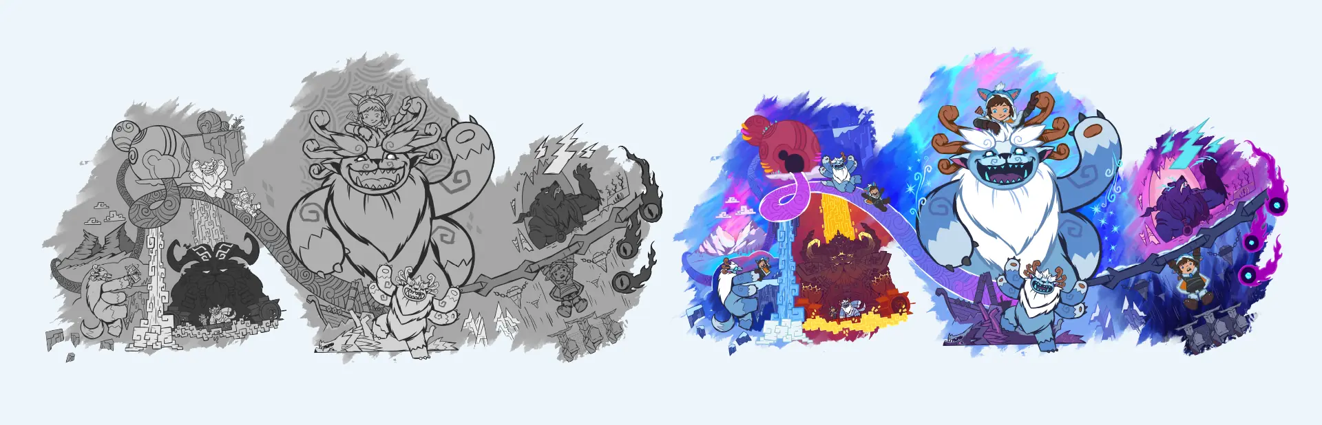 Color script of the video, from gray to color
